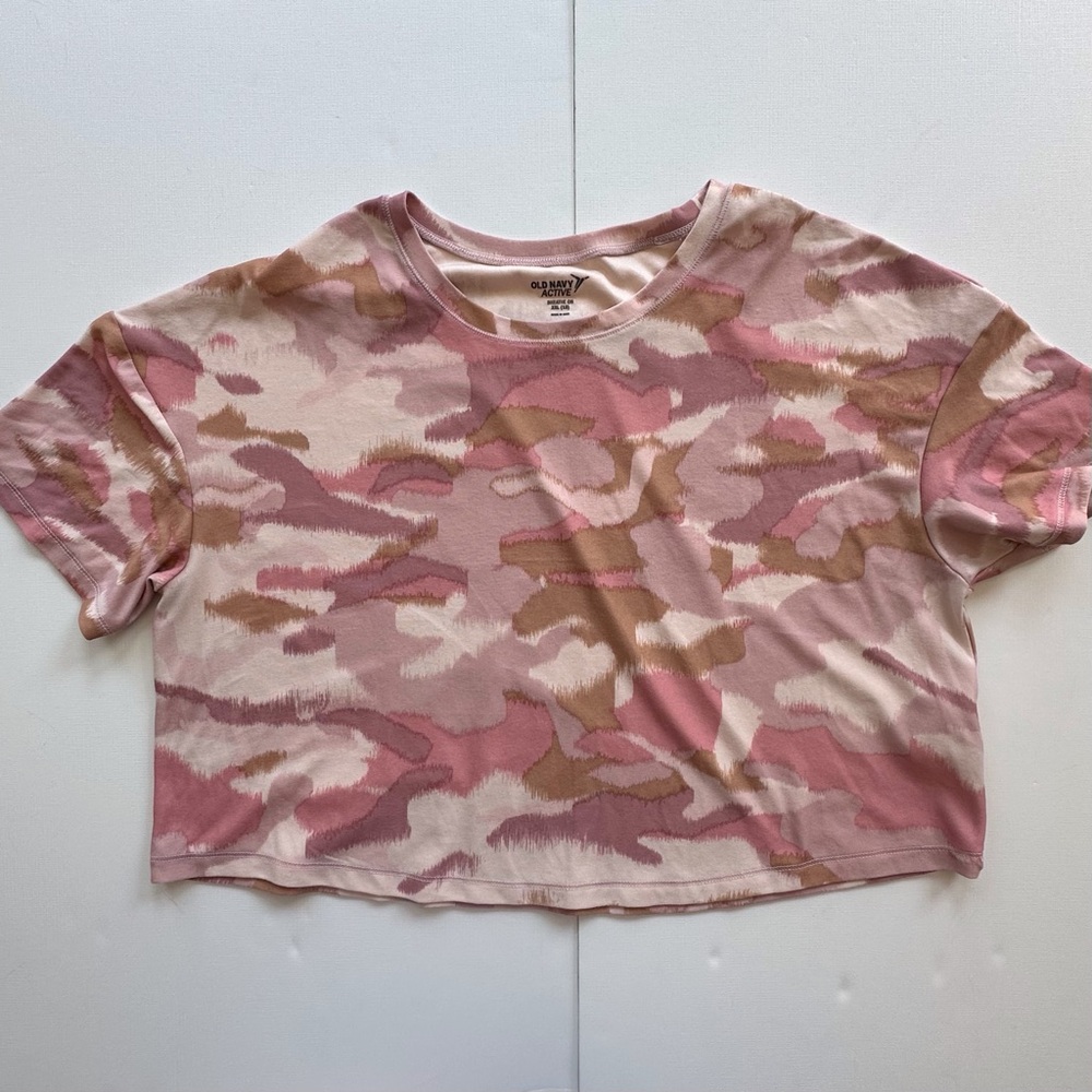 Old Navy Active Pink Camo Short Sleeve Crop Top Girls XXL‎ 18